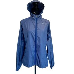 Nike blue micro check print long sleeve hooded rain jacket windbreaker Sz M